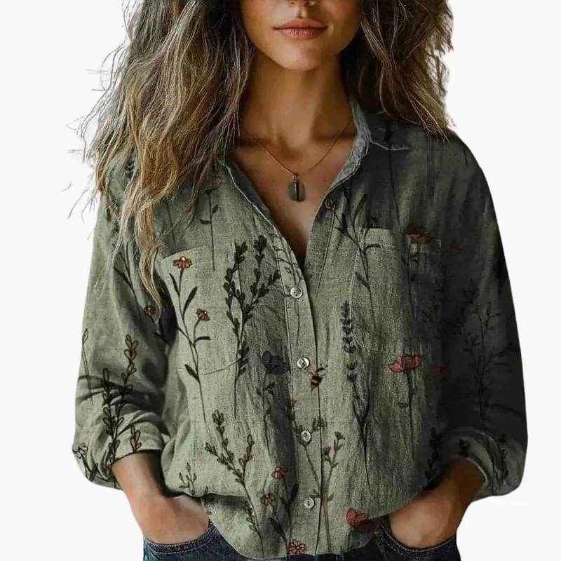 Women's Long Sleeve Button-Down Shirt with Classic Collar