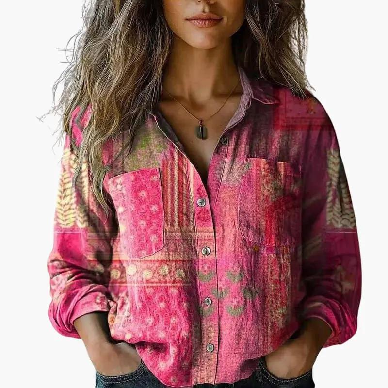 Women's Long Sleeve Button-Down Shirt with Classic Collar