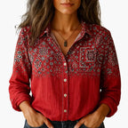 Women's Long Sleeve Button-Down Shirt with Classic Collar