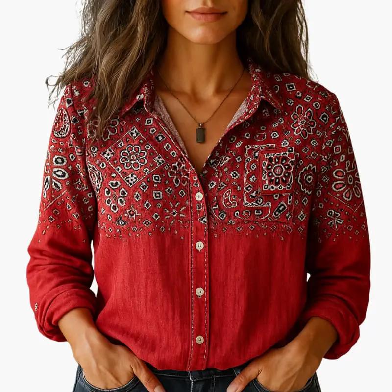 Women's Long Sleeve Button-Down Shirt with Classic Collar