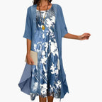 Women's Floral Short Sleeve Maxi Dress & Cardigan Two-Piece Set