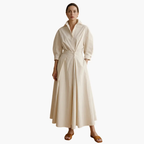Women's Long Sleeve Button-Front Shirt Dress with Belt