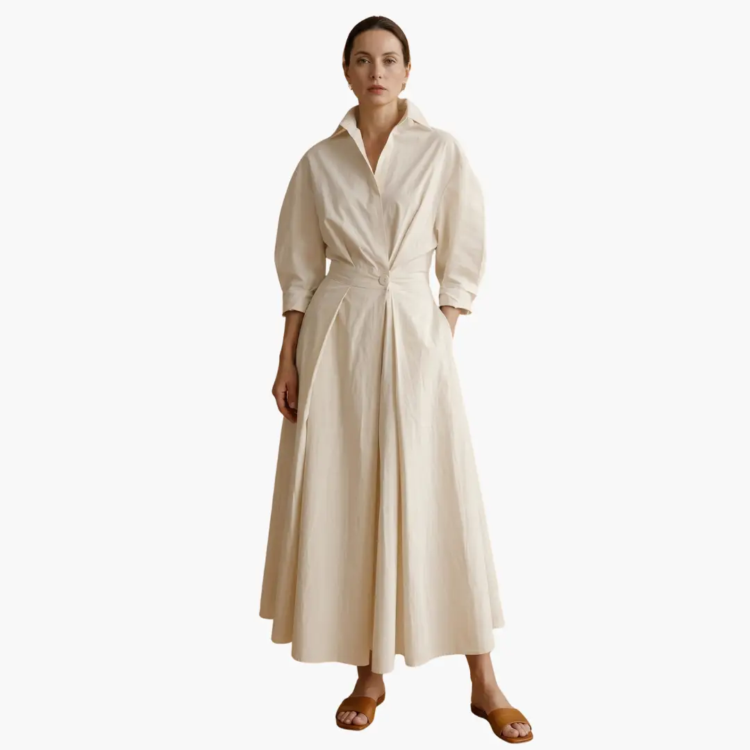 Women's Long Sleeve Button-Front Shirt Dress with Belt