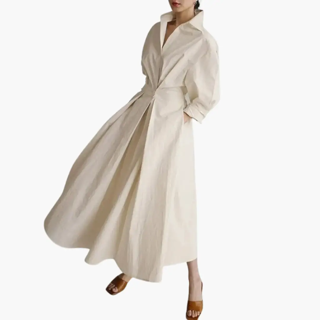 Women's Long Sleeve Button-Front Shirt Dress with Belt