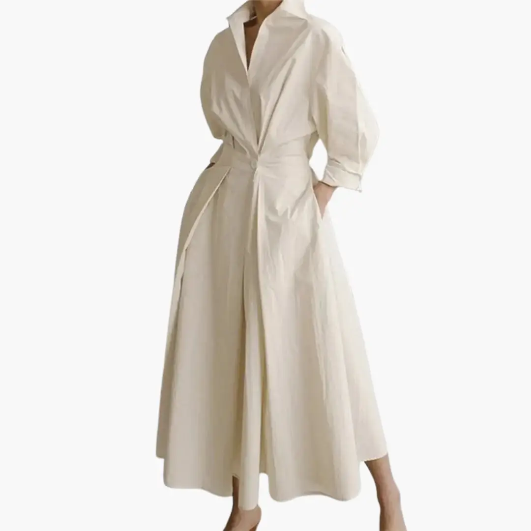 Women's Long Sleeve Button-Front Shirt Dress with Belt