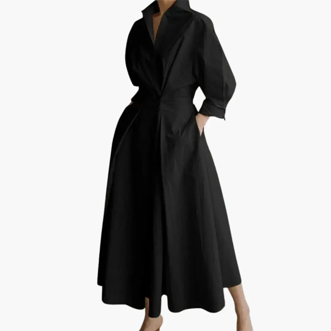 Women's Long Sleeve Button-Front Shirt Dress with Belt