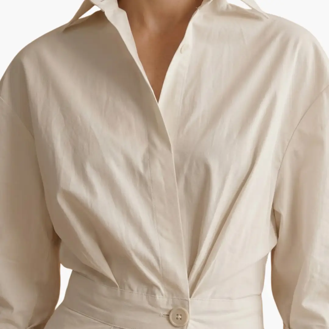 Women's Long Sleeve Button-Front Shirt Dress with Belt