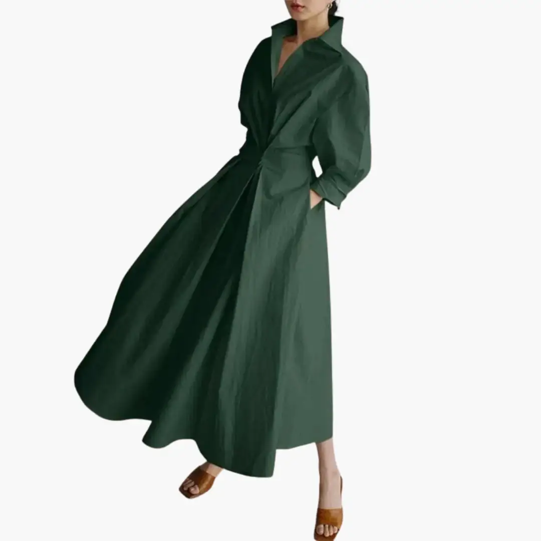 Women's Long Sleeve Button-Front Shirt Dress with Belt