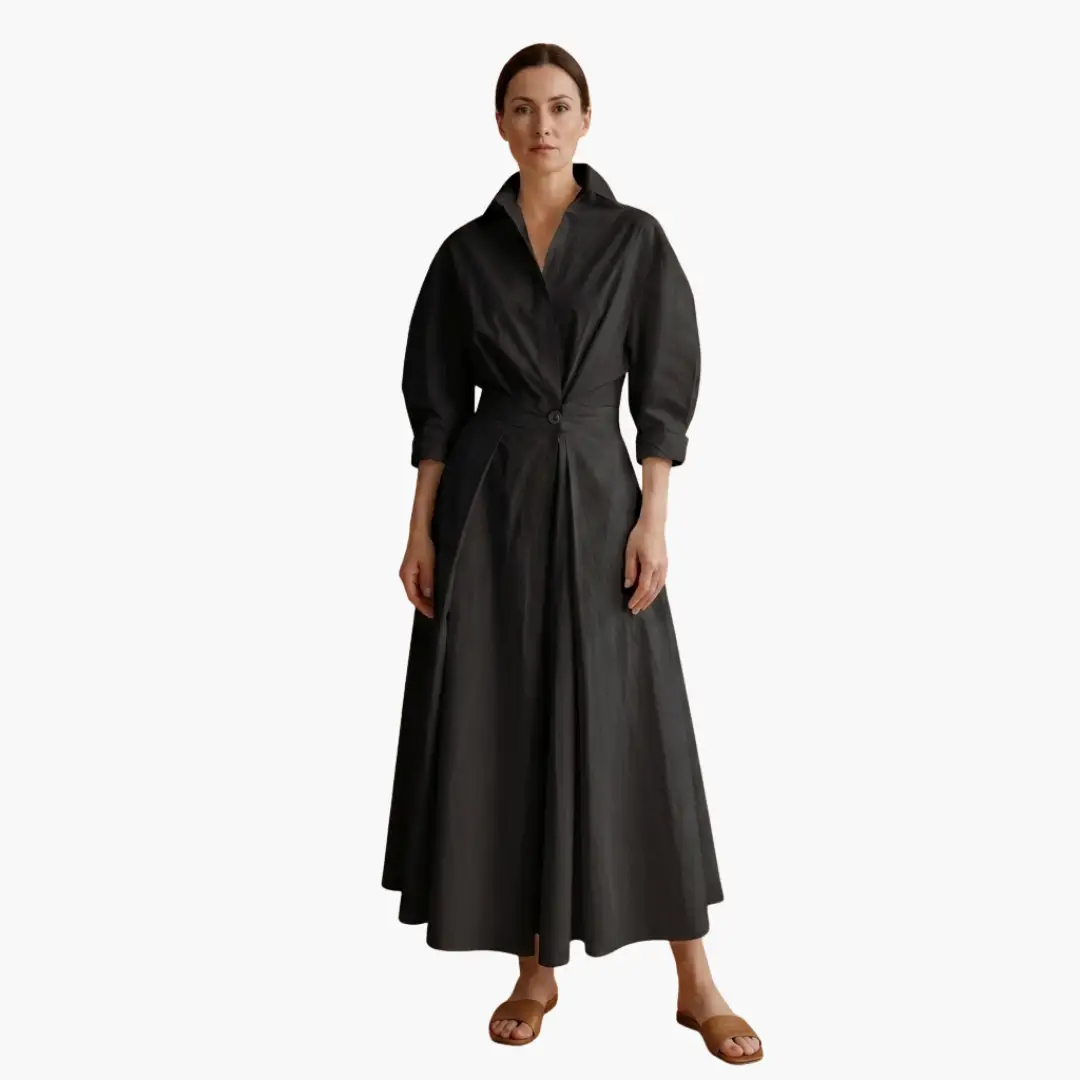 Women's Long Sleeve Button-Front Shirt Dress with Belt