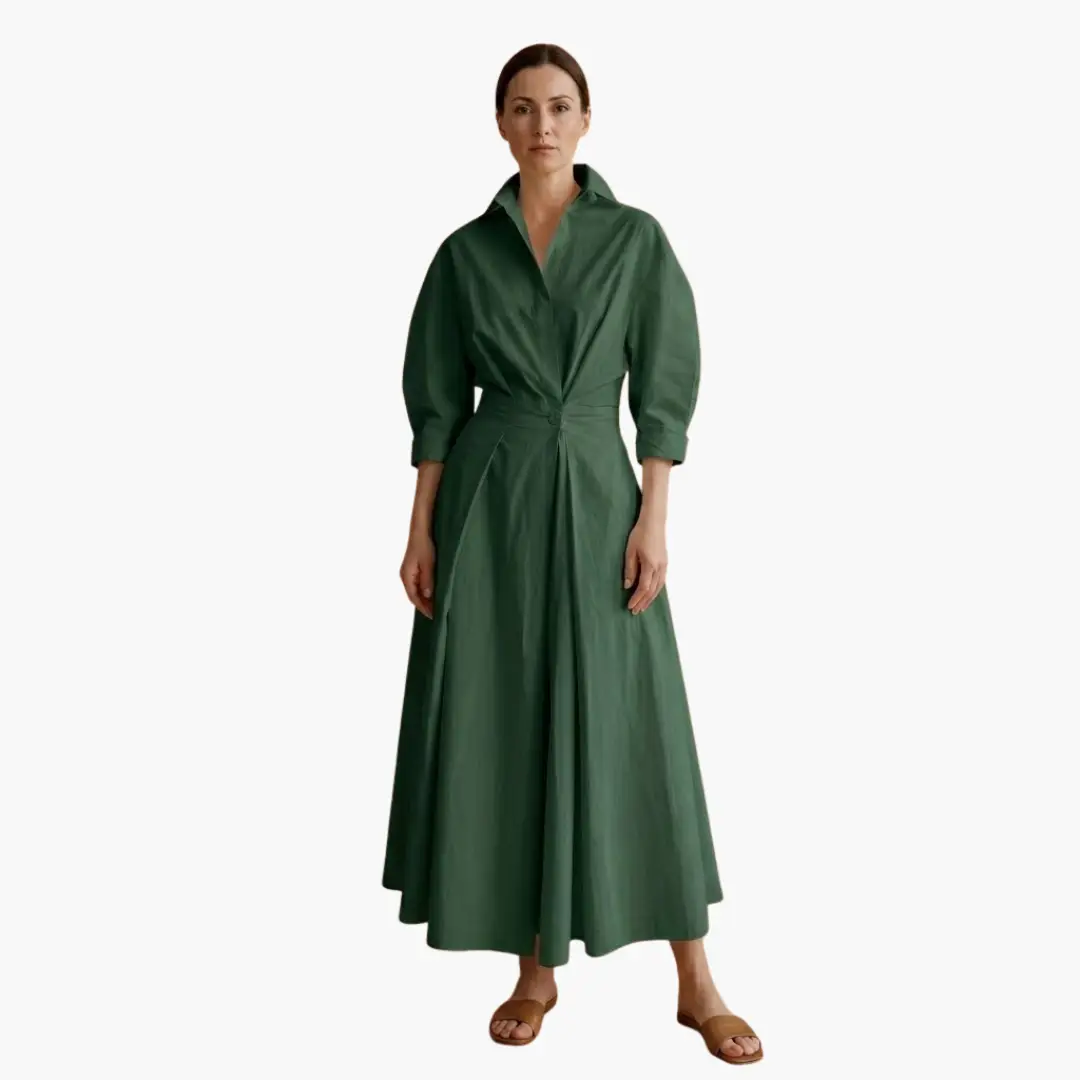Women's Long Sleeve Button-Front Shirt Dress with Belt