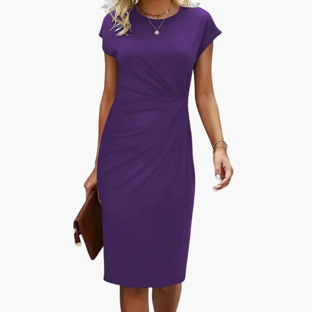 Women's Black Round Neck Short Sleeve Midi Dress