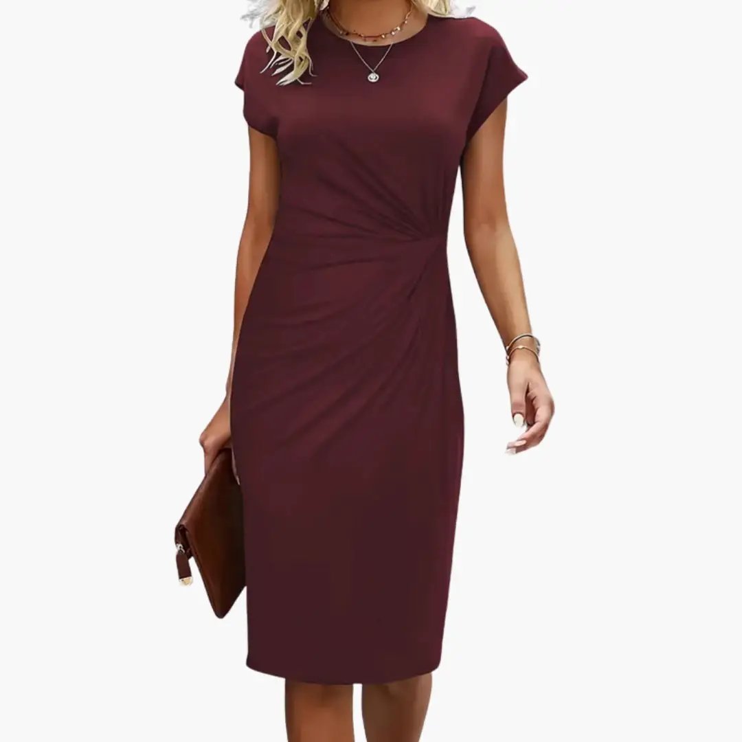 Women's Black Round Neck Short Sleeve Midi Dress
