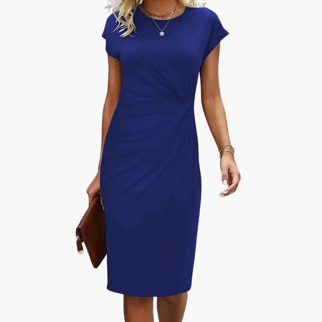 Women's Black Round Neck Short Sleeve Midi Dress