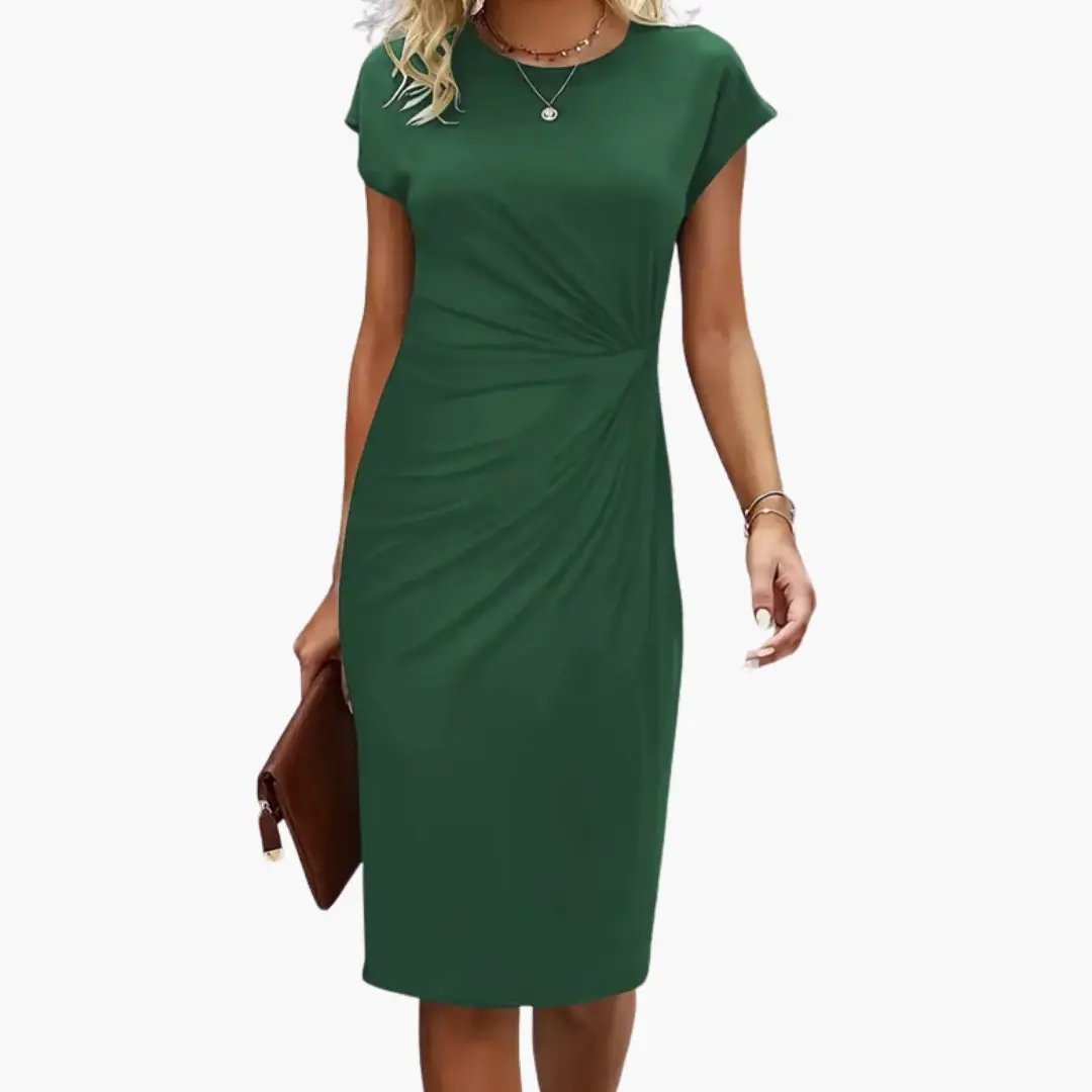 Women's Black Round Neck Short Sleeve Midi Dress