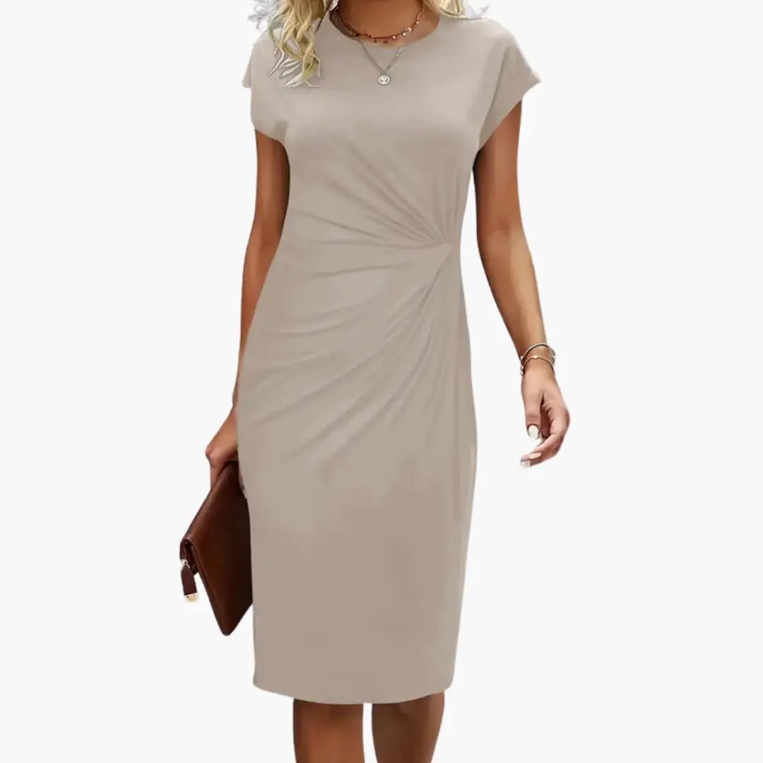 Women's Black Round Neck Short Sleeve Midi Dress