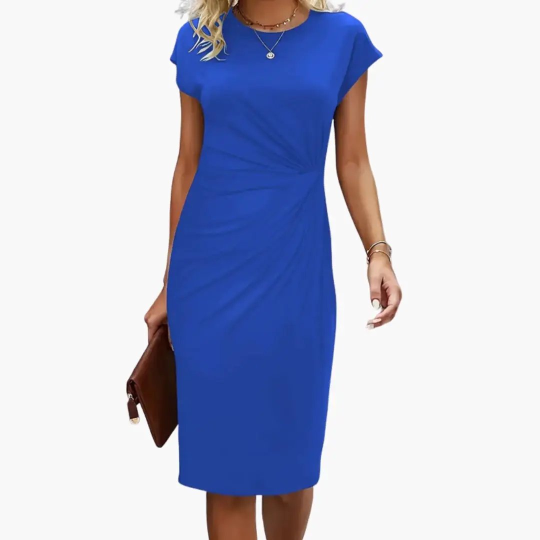 Women's Black Round Neck Short Sleeve Midi Dress