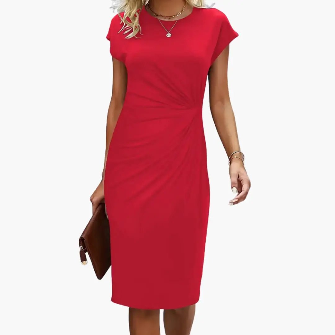 Women's Black Round Neck Short Sleeve Midi Dress
