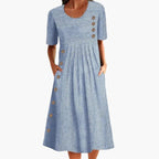 Women's Striped 3/4 Sleeve Button-Front Midi Dress