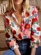 Briar - Women's Floral Print Long Sleeve Button-Up Blouse