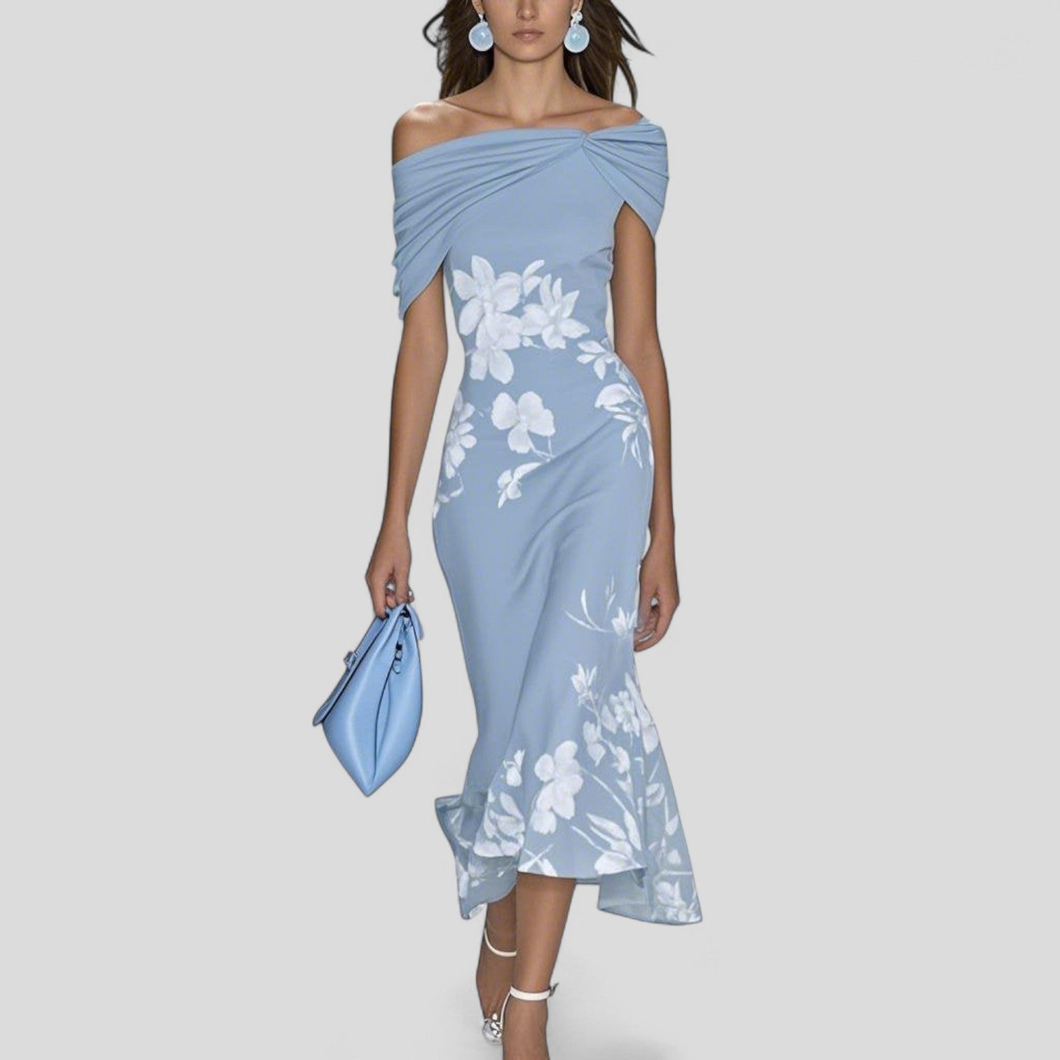 Adele - Women's Floral Print Short Sleeve Midi Dress