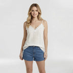 Women's Sleeveless V-Neck Eyelet Lace Camisole Top