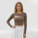 Women's Long Sleeve Crop Top with Chest Cutout Detail