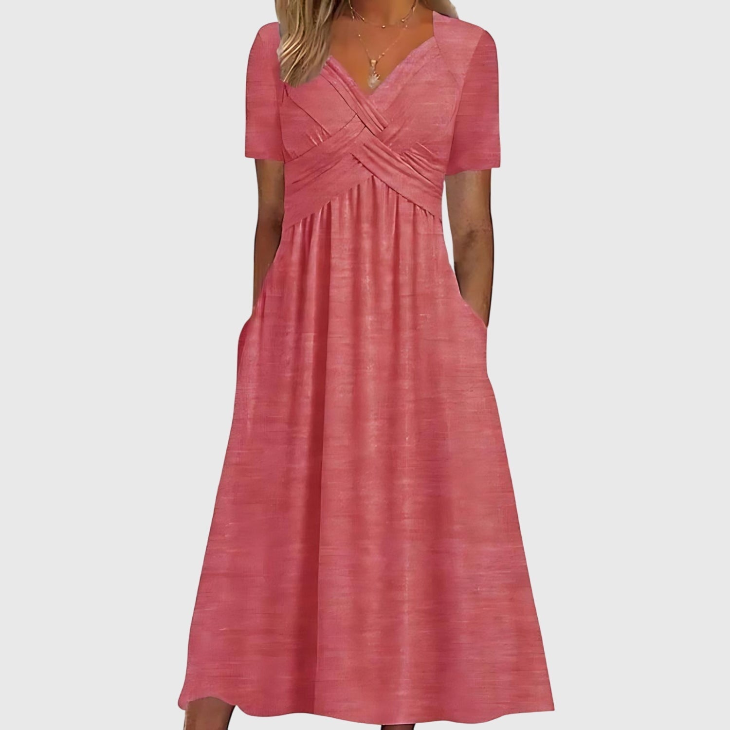 Women's Cornflower Blue Midi Dress - Crossover V-Neck