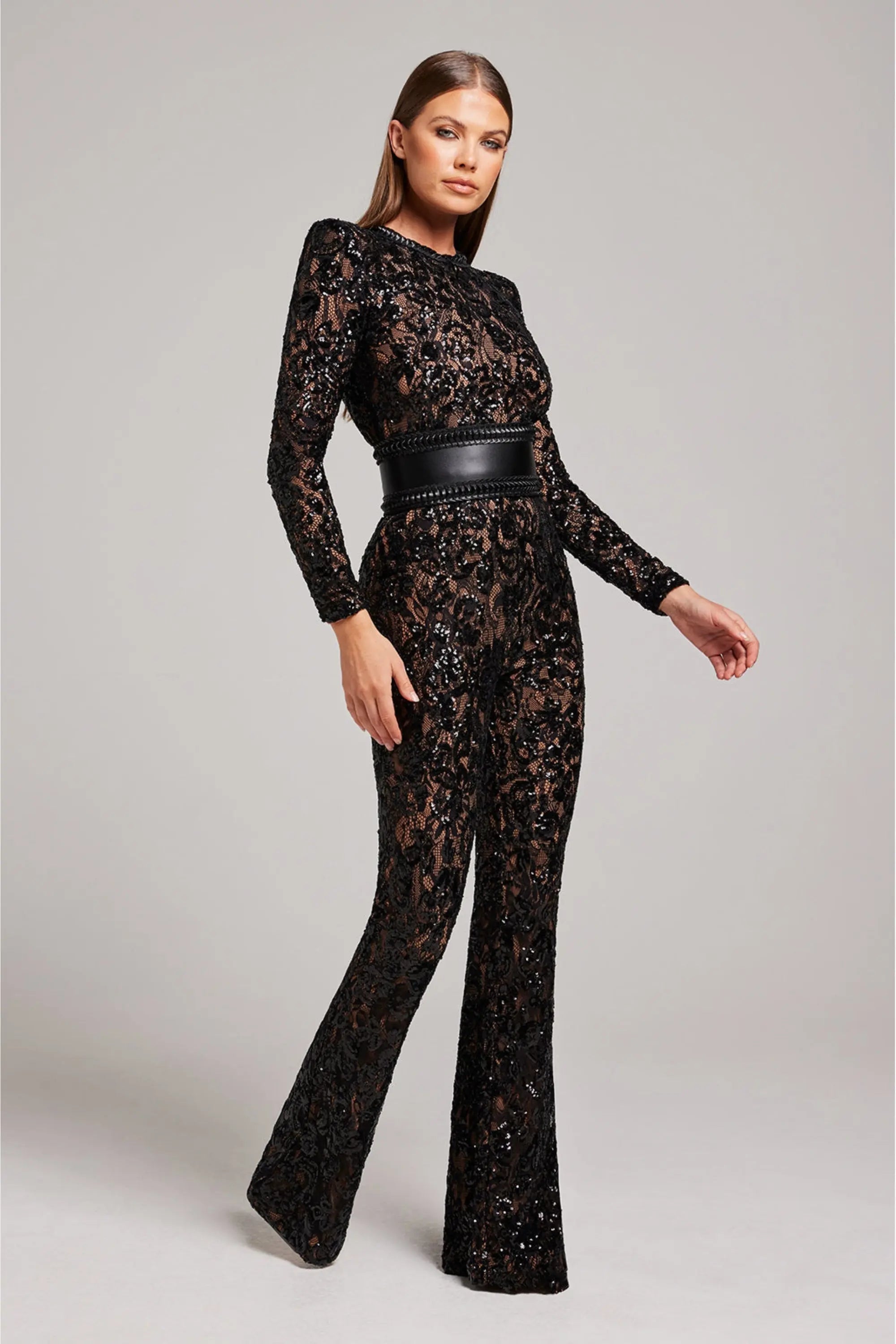 Aileen - Women's Sheer Sequin Floral Jumpsuit