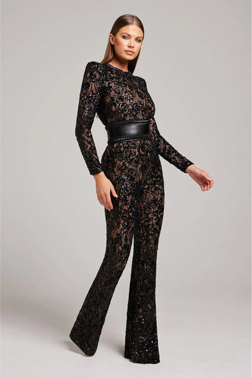 Aileen - Women's Sheer Sequin Floral Jumpsuit