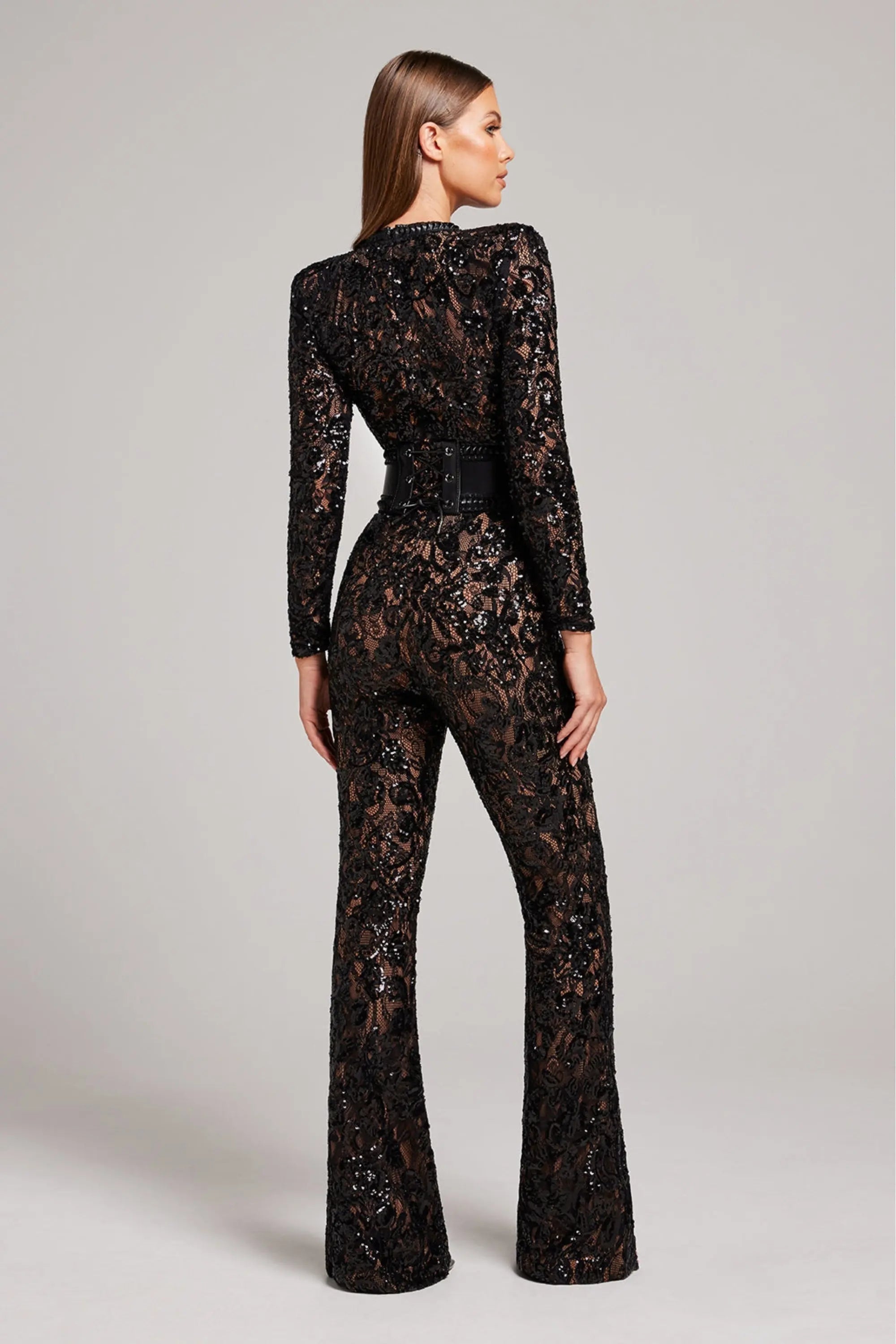 Aileen - Women's Sheer Sequin Floral Jumpsuit