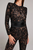 Aileen - Women's Sheer Sequin Floral Jumpsuit