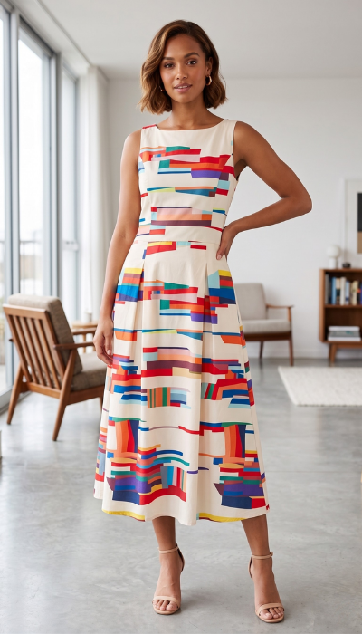 Odette - Women's Geometric Print Maxi Dress