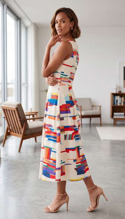 Odette - Women's Geometric Print Maxi Dress