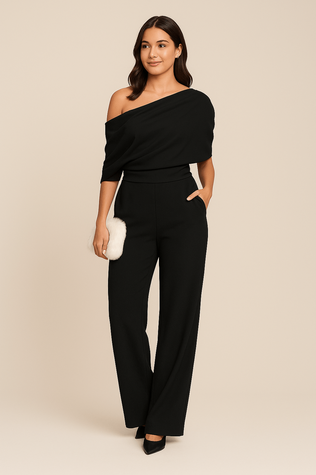 Jovina - Women's One-Shoulder Wide-Leg Jumpsuit