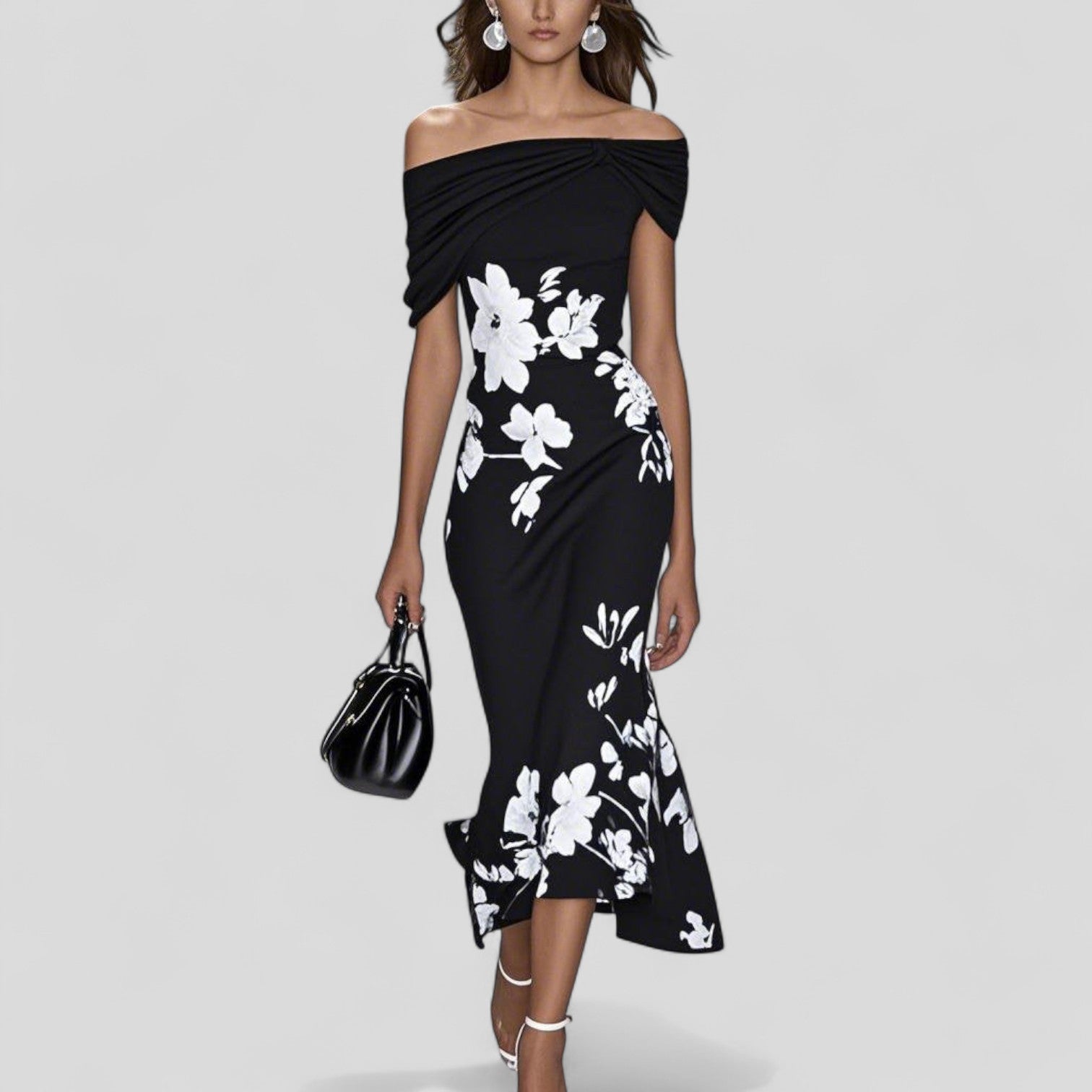 Adele - Women's Floral Print Short Sleeve Midi Dress