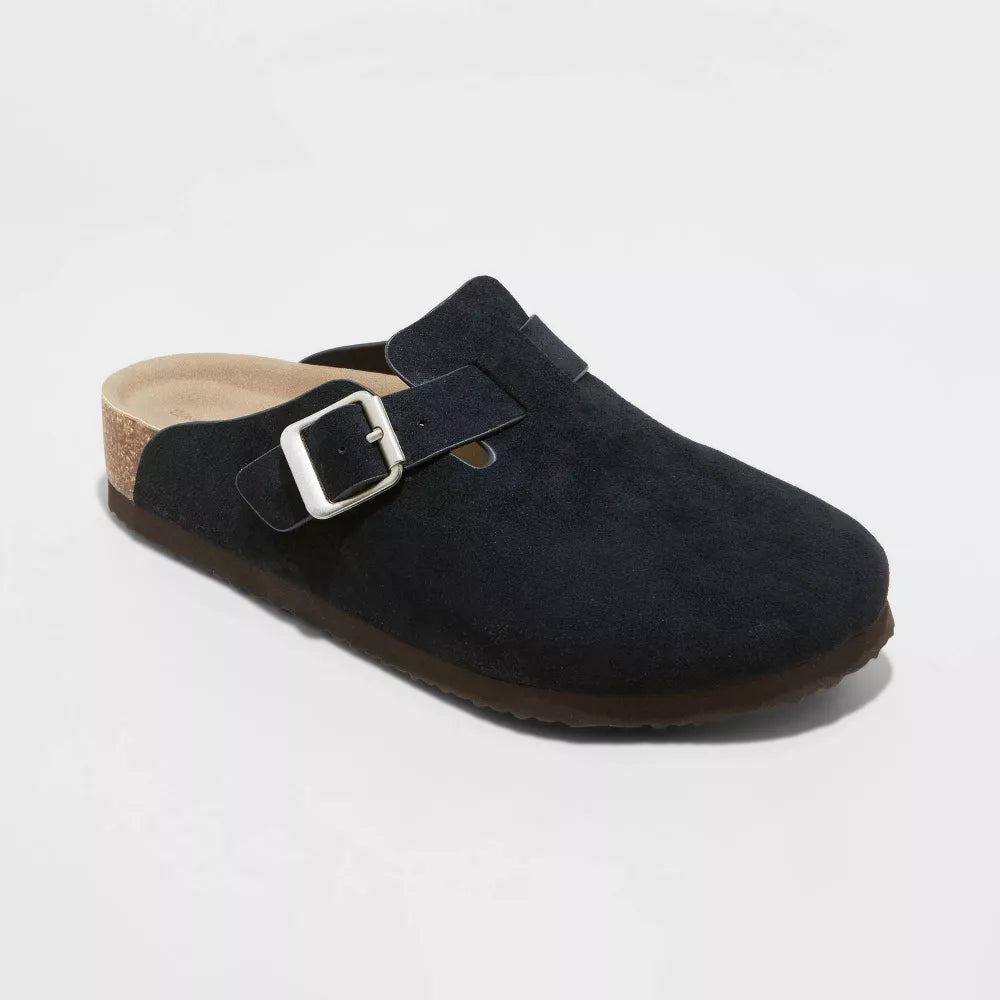 Suede Buckle Clog Mules