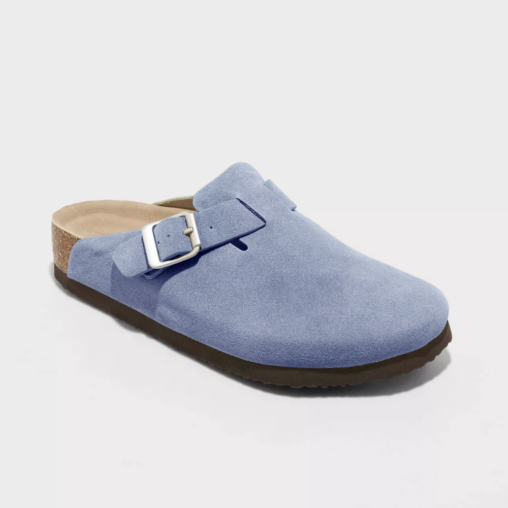 Suede Buckle Clog Mules