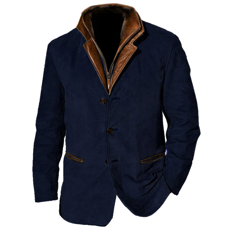 Men's Suede Layered-Collar Blazer Jacket