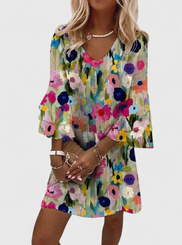 Faye - Women's Floral V-Neck Mini Dress