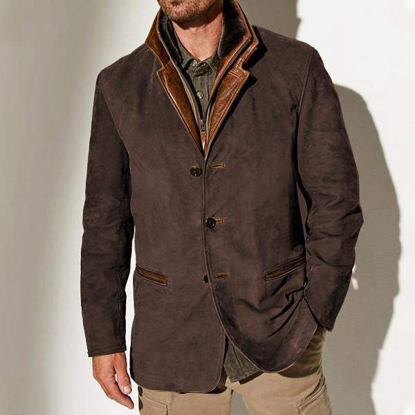 Men's Suede Layered-Collar Blazer Jacket