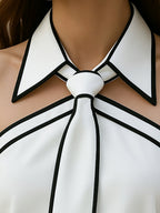 Women's Halter Neck Blouse - White with Black Contrast Trim
