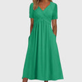 Women's Cornflower Blue Midi Dress - Crossover V-Neck