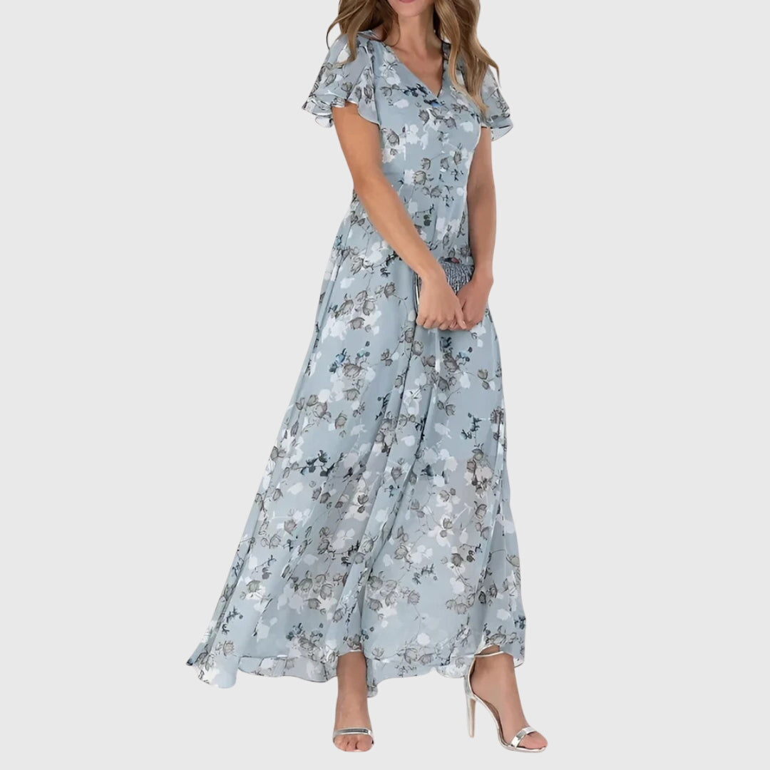 Kaia - Women's Floral Flowy V-Neck Maxi Dress