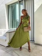 Ophelia - Women's Pleated One Shoulder Midi Dress