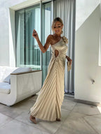 Ophelia - Women's Pleated One Shoulder Midi Dress