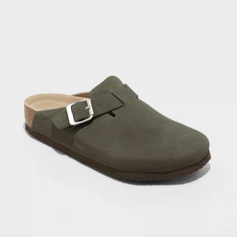 Suede Buckle Clog Mules