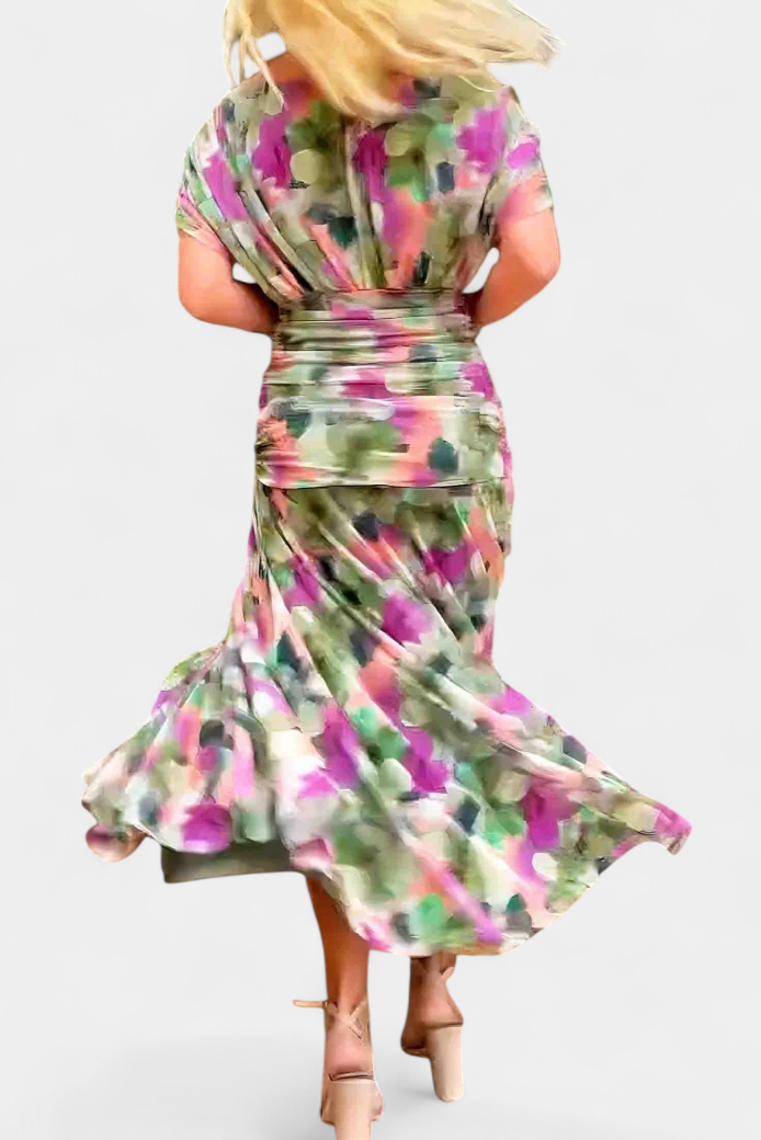 Noor - Women's Floral Pleated V-Neck Maxi Dress
