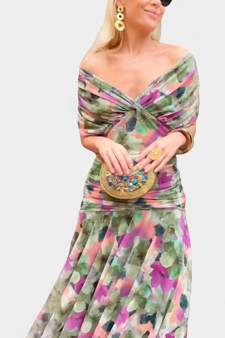 Noor - Women's Floral Pleated V-Neck Maxi Dress