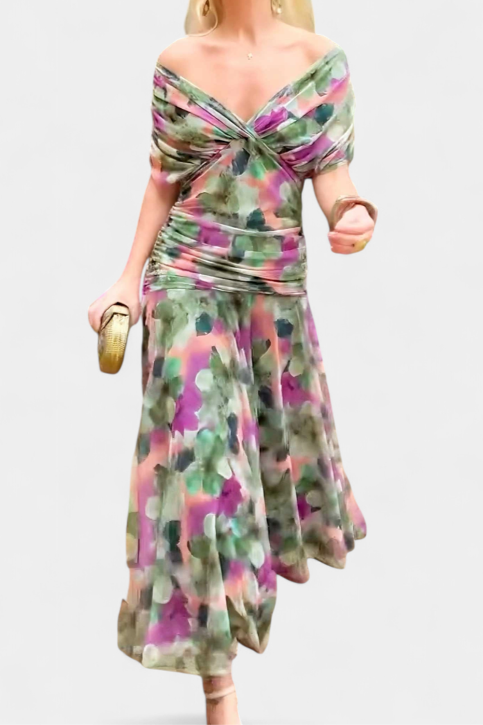 Noor - Women's Floral Pleated V-Neck Maxi Dress