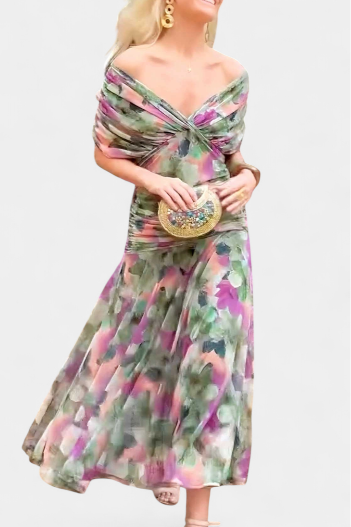 Noor - Women's Floral Pleated V-Neck Maxi Dress